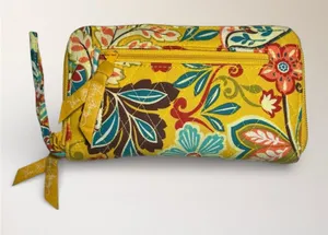 Vera‎ Bradley Floral Quilted Zip Around Wallet Yellow Cotton Boho Wristlet thumbnail 1