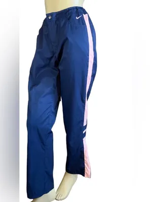 Nike Blue And Pink Partial Zipper Leg Drawstring Waist Track Pants (M) thumbnail 2