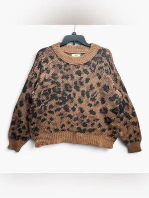 Aerie Leopard Print Oversized Knit Sweater Size Small Brown Black NWT thumbnail 3