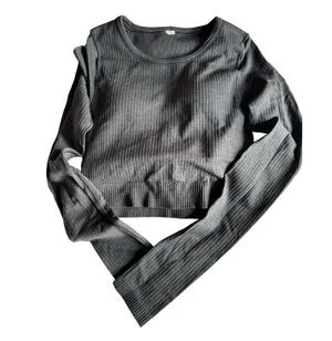 Lululemon Ebb to Street Long Sleeve Shirt Size 4 Rib Map Black / Graphite Grey thumbnail 2