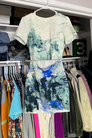 Bec + Bridge blue watercolor cut out short sleeve mini dress 4 thumbnail 1