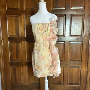 NWT Klesis Floral Tube Dress‎ L Large Strapless Statement Ruffle Mini Wedding thumbnail 3