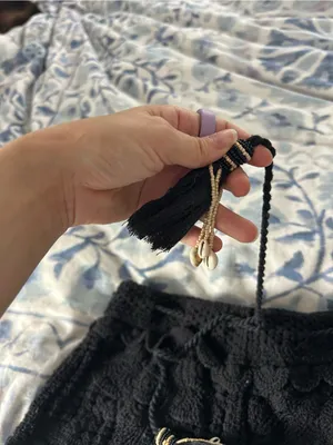Surf gypsy boho sea shell tie embellished black knit shorts thumbnail 3