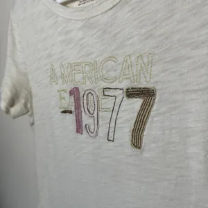 American Eagle Outfitters Y2K 1977 Embroidered Baby Tee‎ Womens M Cream Top thumbnail 3