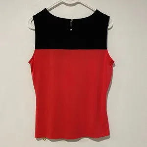 Calvin Klein Sleeveless Red Black Colorblock Top Gold Zipper Size S thumbnail 2