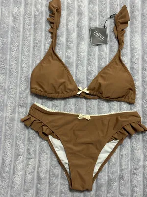 Zaful Brown Ruffle Triangle Bikini Set thumbnail 1