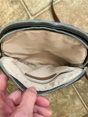Nine West Dome Crossbody Bag Brown Monogram Coated Canvas Tan Strap GUC thumbnail 11