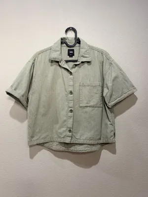 Vans McMillian Olive Green Crop Boxy Button Down Short Sleeve Shirt Size S thumbnail 2