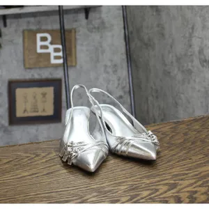 INC International Concepts Slingback Pumps Kitten Heels Silver Crinkle Gray 9.5M thumbnail 3