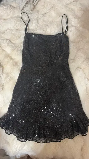 Lucy in the Sky Sequin Ruffle Dress in Black thumbnail 1