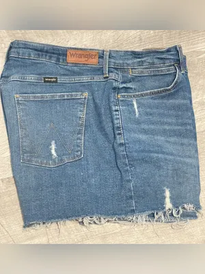 Wrangler Blue Distressed Frayed Hem Jean Shorts thumbnail 6