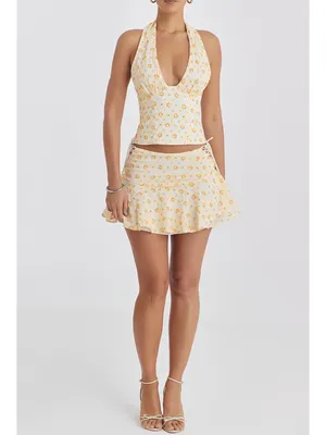 MISTRESS ROCKS Floral Embroidered Halter Top in Yellow Size Small thumbnail 10