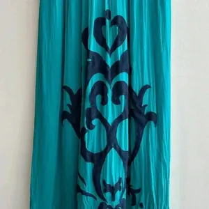 Miss Sixty Teal and Navy Blue Silk Gown Maxi Floral Dress, Size 4 thumbnail 14
