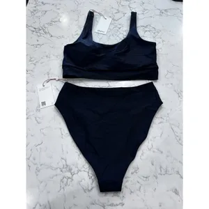 NWT Quince Black Italian Tank Bikini Top & High Rise High Leg Bottom Set Large thumbnail 2