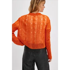 Free People Moon Sky Alpaca Cardigan Orange Zest Size L NWT‎ thumbnail 2