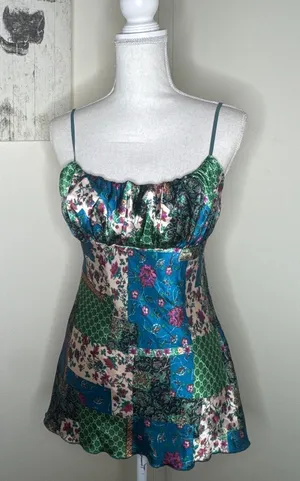 Vintage Y2K Meghan Noland Floral Patchwork Boho Satin Cami Sz M Fairy Grunge thumbnail 1
