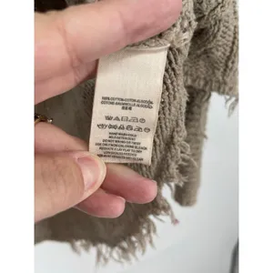Free People Taupe Cable Knit V-Neck Sweater‎ Distressed Hem Oversized Size XS thumbnail 5