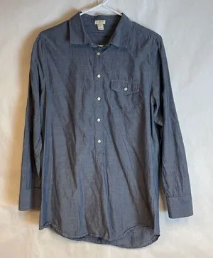 J. CREW Shirt Women's Medium Blue Chambray Cotton Button Up Collared Long Sleeve thumbnail 1