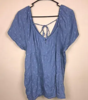 Old Navy Women’s Floral Embroidered Wide Sleeve Blue Tie Back Babydoll Blouse thumbnail 1