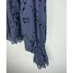 Free People Lace Blouse Women's Size Medium Blue Eyelet Boho Top Flowy thumbnail 4