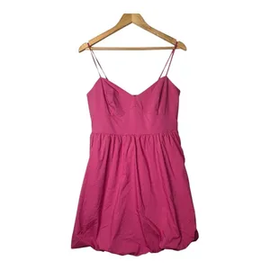 Express Fit & Flare Mini Dress Women‎ M Pink Strapless Bubble Hem Pockets Party thumbnail 4