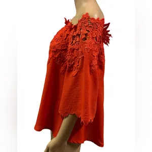Umgee Red Orange Lace Appliqué Off Shoulder Top Sleeve Detail Womens Small thumbnail 5