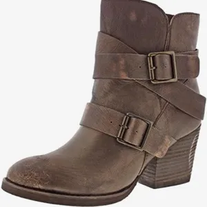Naughty Monkey Cross My Heart Brown Distressed Leather Buckle Ankle Boots Women’s Size 9 thumbnail 4