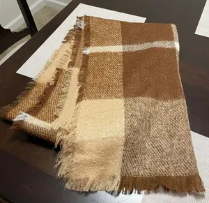 Polo Lauren Ralph Lauren Brown Tan and Ivory Plaid Large Scarf thumbnail 1