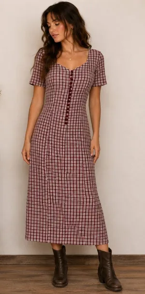 Vintage Gingham Maxi Dress Cottagecore Plaid Prairie Western Boho‎ Size 11/12 thumbnail 1