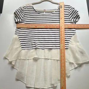 Free People French Kiss Mixed Media Top Stripe Blue White High Low Size Small thumbnail 10