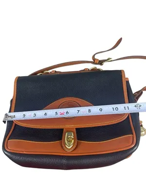 VTG Dooney & Bourke AWL Navy British Tan Pebbled Leather Messenger Top Handle thumbnail 10