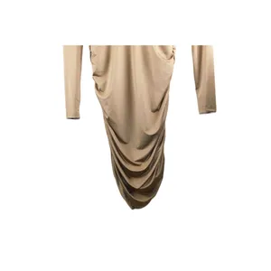 SHEIN BAE Long Sleeve Ruched Deep‎ V Midi Dress – Size L – Tan/Khaki thumbnail 3
