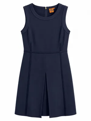 Tory Burch Addis Normandy Dress Womens Medium Navy Blue A-Line Pleated thumbnail 3