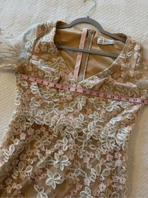 Mac Duggal Floral V Neck Long Sleeve Trumpet Gown 10 NEW Ivory Nude thumbnail 7