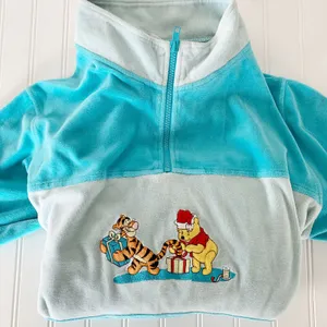 DISNEY Vintage Winnie‎ Pooh Christmas Maxi Nightgown Pullover Robe Blue Womens L thumbnail 9