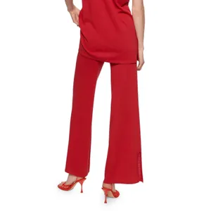 Mango Berries Red Wide Leg Knit Trousers High Rise Side Slit Pants XL‎ NEW thumbnail 2