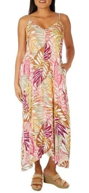 Lush Clothing Tropical Palm Leaf Print Maxi Dress Pink Yellow Small thumbnail 1