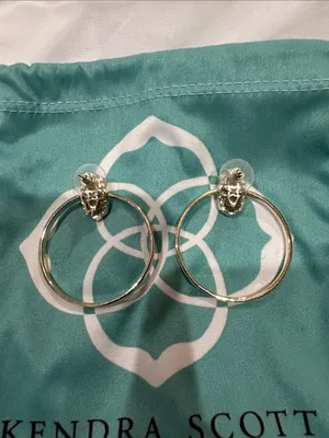 Kendra Scott “Mayra Open Frame” Gold Hoop Earrings with White Drusy Studs thumbnail 2
