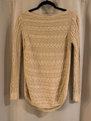 Ralph Lauren Tan Cable-Knit Scoop Neck Sweater thumbnail 1