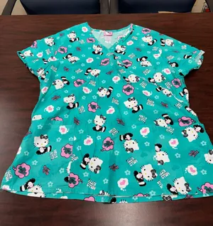 Hello Kitty Short Sleeve V-Neck Scrub Top Size X-Large thumbnail 1