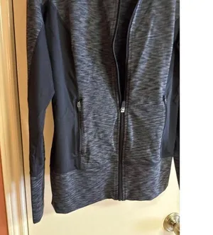 Ideology Womens Gray & Black Zip-Up Jacket M Polyester/Spandex Activewear With T thumbnail 2