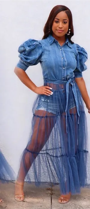 Denim Tulle Top (Light Denim) thumbnail 1