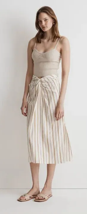 Madewell Twist-Front Sarong Midi Skirt‎ in Stripe women’s size 10 thumbnail 1