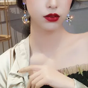Asymmetrical Celestial Moon & Star Drop Earrings - Horoscope, Bling, Sparkle thumbnail 5