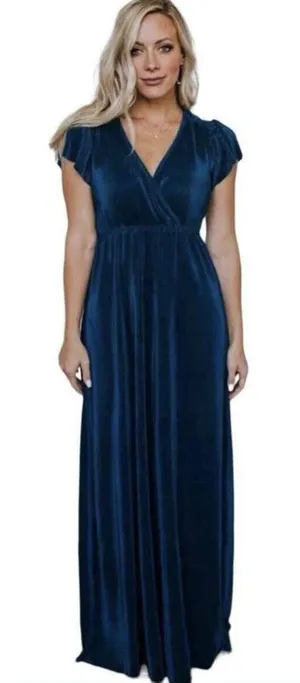Baltic Born Athena Maxi Dress Gown Pleated Teal Blue Small thumbnail 1