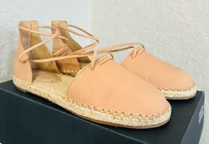 Eileen Fisher Lace-Up Leather Espadrille Sandal, Toffee Cream Pink Size 7.5, NWT thumbnail 4