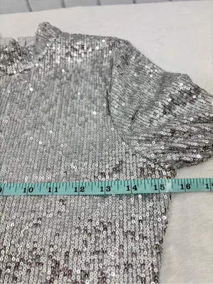 Abercrombie & Fitch Silver Shimmering Sequin Long Sleeve Mini Dress Size S thumbnail 10