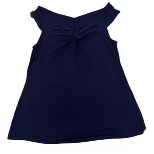 Tommy Bahama szS on or off shoulder twist front dark blue knit top EUC thumbnail 1