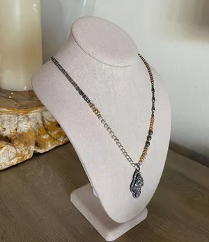 Anthropologie silver & gold mixed metal & exposed geode necklace thumbnail 2