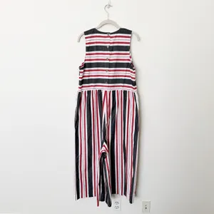 [Anthropologie] Maeve Red Gray Striped Wide Leg Sleeveless Jumpsuit Cotton Sz XL thumbnail 3